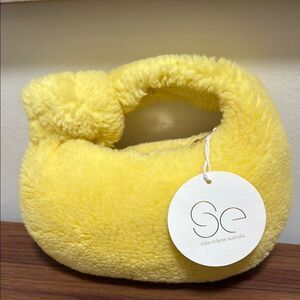 NWT Solar Eclipse Australia Mini Knotted Sherpa Bag, Vegan Shearling Yellow.